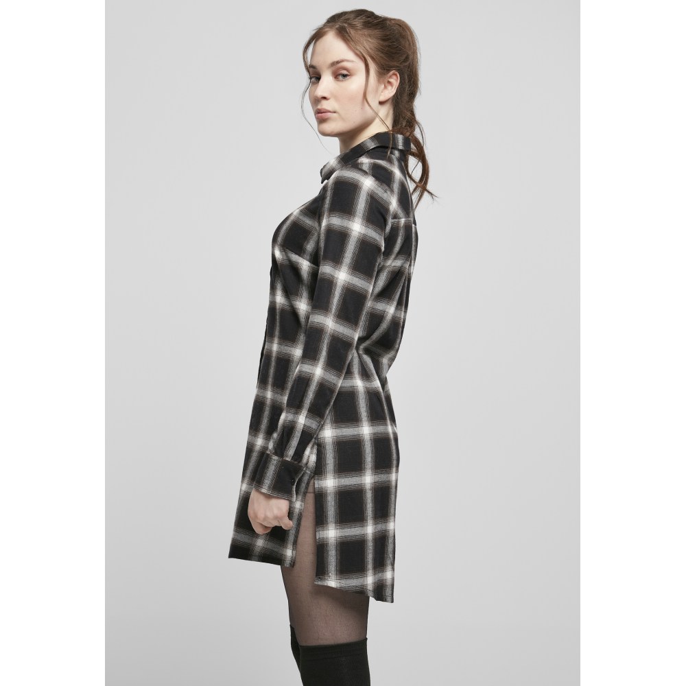 Urban Classics - Cotton Check Shirt Korte jurk - Zwart/Wit